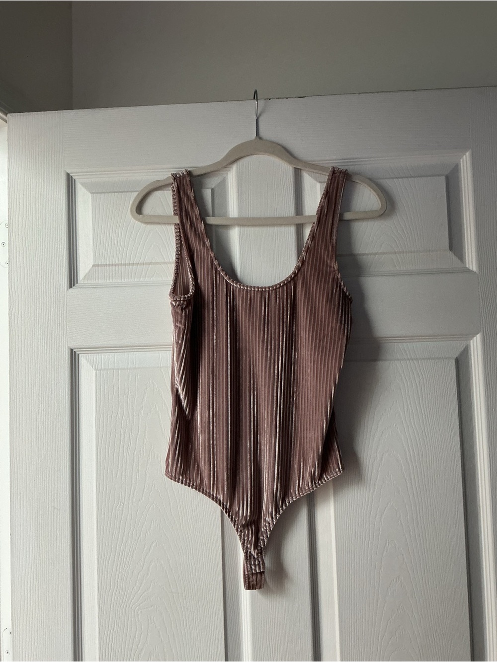 Lush Ribbed Velvet Scoop Neck Bodysuit - Dusty Mauve
